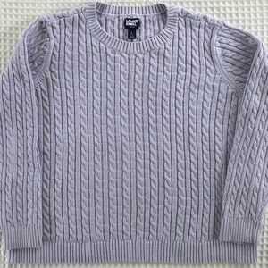 Lands’ End Cable Knit Sweater  Lilac Purple Preppy 100% Cotton Fisherman